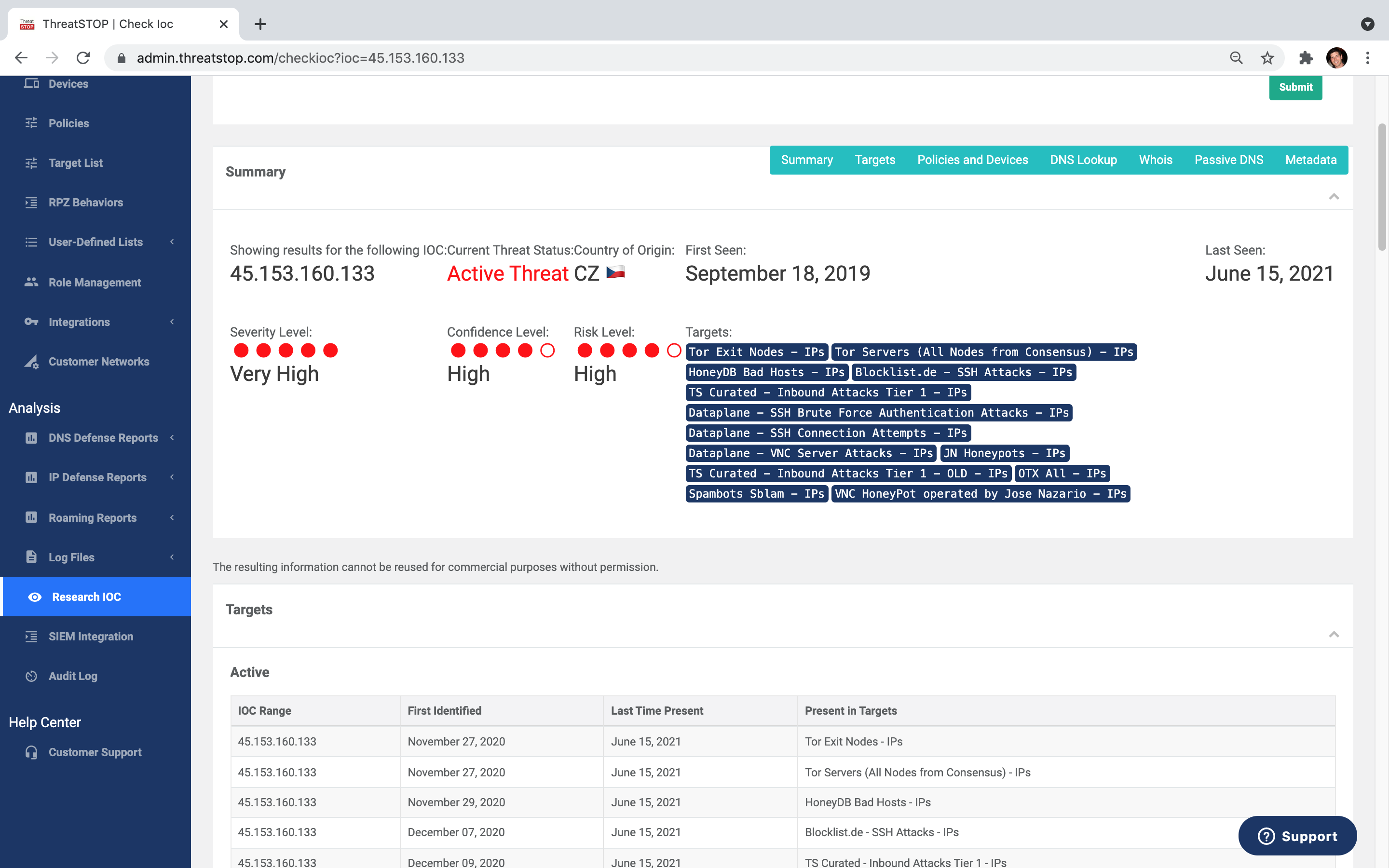 DNS Defense / ThreatSTOP